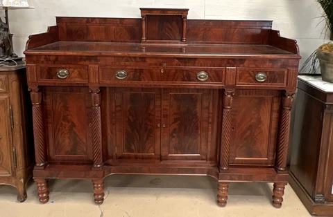 Antique American Empire Flame Mahogany Sideboard Buffet Server 19th Century Cover