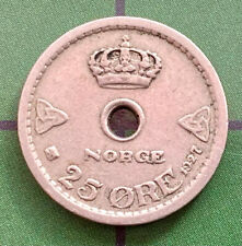 1927 25 Ore, Norway, Haakon VII (Copper-Nickel, 2.4 g, 17 mm), About VF