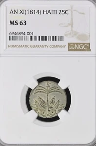 Haiti 25 Centimes 1814 . NGC MS63 - Picture 1 of 2