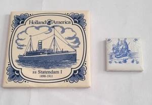 Holland America Coaster Tile-SS Statendam III 1929-1940 & 1.5" Delft Boat Tiles - Picture 1 of 6