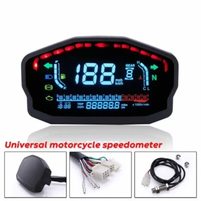 Universal LED LCD Speedometer Digital Odometer For Honda Ducati Kawasaki Suzuki - Image 1 of 4