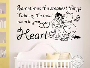 Winnie The Pooh Nursery Wall Sticker Sometimes Smallest Things Quote & Eeyore - Picture 1 of 11