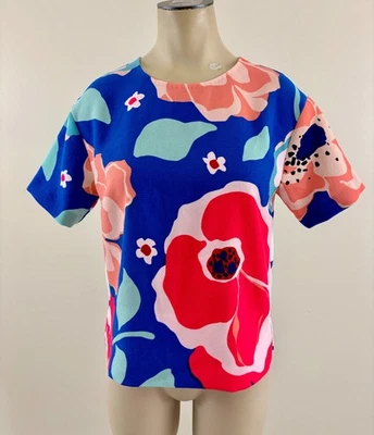 Top KATE SPADE RAMONA Mujer 0 Multicolor Floral Dobladillo Alto Bajo Manga Corta EXCELENTE Foto 1 de 4