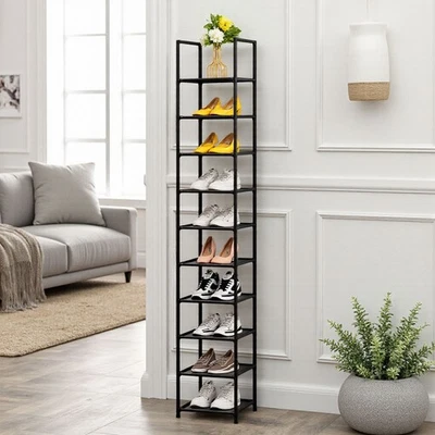 10 Tier Shoe Rack Space-Saving Shoe StorageTall Narrow Shoe Rack Footwear Stand - Image 1 of 4