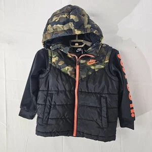 Nike Youth Puffer Jacket Vest Hoodie Camo Black Green Kids Size Small 4-5 - Picture 1 of 12