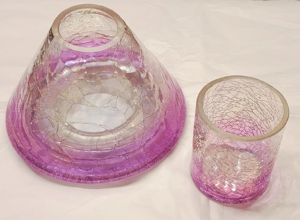 YANKEE  CANDLE Savoy CRACKLE GLASS Candle LAMP SHADE & VOTIVE Holder Lot of 2 - Image 1 of 2
