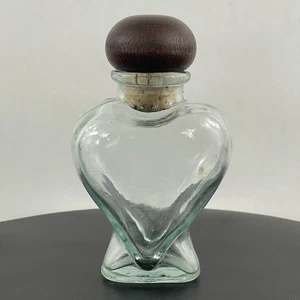 Vintage Green Heart Shaped Glass Bottle Approx 5 1/2” - Picture 1 of 10