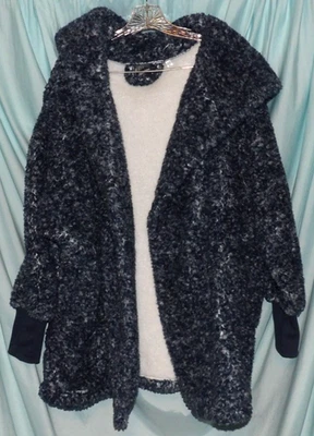 Acogedor abrigo de felpa de manga larga con capucha frontal abierto azul GILI talla PM/PL Foto 1 de 4