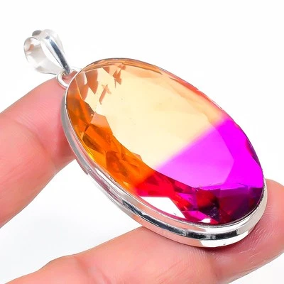 Ciondolo pietra preziosa forma ovale ametrina fatto a mano antico regalo gioi... - Immagine 1 di 4