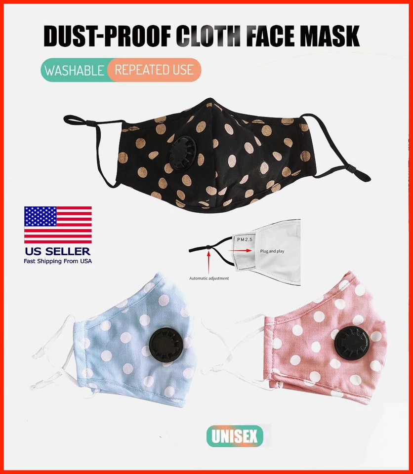 Black Unisex Face Mask Reusable Washable Cover Masks Fashion Cloth Men Women USA - Image 1 of 1