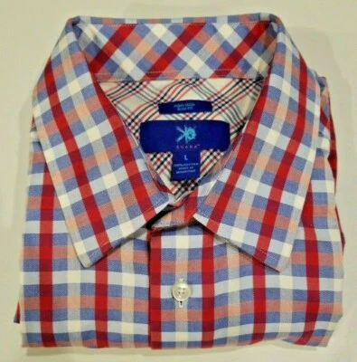 Egara Mens Button Front Flip Cuff long sleeve checked red white blue Large Slim - Image 1 of 4