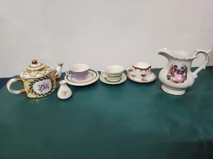 Vintage Mismatched Teacup Saucer Lot Of 3 Sets w/ pitcher, teapot and mini vase - Picture 1 of 14