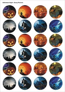 24X PRECUT HALLOWEEN PARTY SCARY TRICK EDIBLE WAFER CUPCAKE CAKE TOPPERS 1448 - Picture 1 of 1