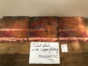 3 verkupferte Blech STAHL Kupferschmiedeschrott natürliche Patina Farben Grünspan (T - Bild 1 von 7