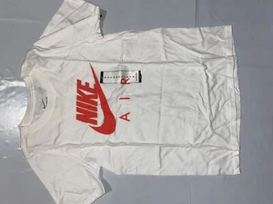 Nike Boys Striped Futura Logo Tee White Sz Small 902427-100 - Picture 1 of 2