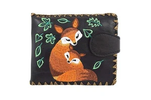 Cartera LAVISHY Bordada Mamá Zorro y Bebé Vegana/Imitación Cuero Mediana Doble Pliegue - Imagen 1 de 18