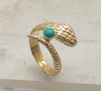 Anillo Technibond Turquesa Piedras Preciosas Serpiente Chapado en Oro Amarillo 14K Plata Talla 7 Foto 1 de 4