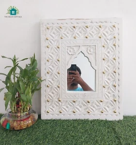 Indian Antique Wooden Wall Decor Carved Mirror Frame - Picture 1 of 8