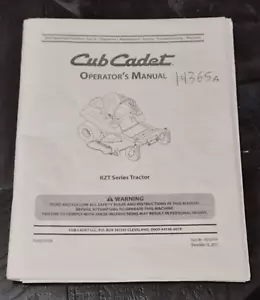 CUB CADET MANUAL DEL OPERADOR/PROPIETARIO - CORTADORA DE CÉSPED DE GIRO CERO - TRACTOR SERIE RZT - Imagen 1 de 3