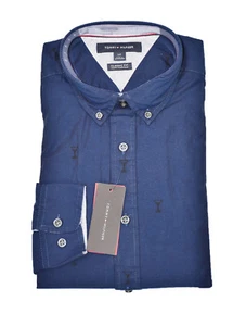 Camisa Tommy Hilfiger Para Hombres Azul Marino Calce Clásico Bordada Con Botones S XL 2XL - Imagen 1 de 4