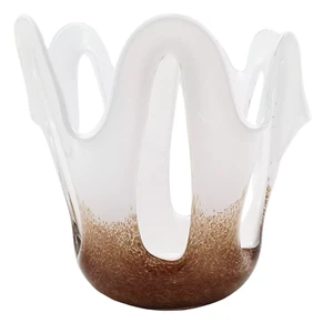 Vintage White & Brown Glass Handkerchief Vase Bowl Mid-Century Decorative Art - Picture 1 of 9