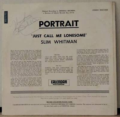SLIM WHITMAN JUST CALL ME LONESOME CALENDAR AUTOGRAPHED LP+TOUR PROG+TICKETS AUS - Image 1 of 4