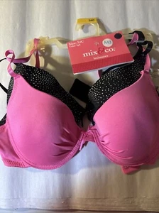 Mix & Co BH 34C gepolsterte Bügel-BHs Neu mit Etikett 1 rosa, 1 schwarz mit silbernen Punkten - Bild 1 von 4