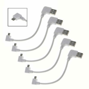 Left Angle Male USB to Right Angle Male Micro USB 10cm White Cable 5 Pieces