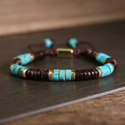 Natural Turquoise Coconut Shell Dainty Bracelet Healing Crystal Bracelet - Image 1 of 4