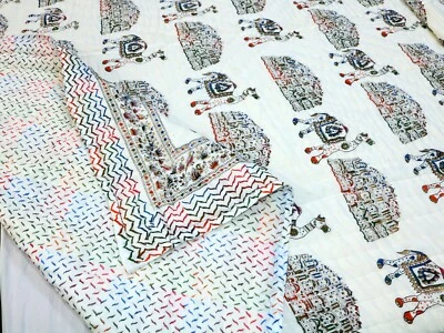 Edredón indio estampado de bloques Jaipuri razai algodón edredón de inauguración de casa tamaño Foto 1 de 4