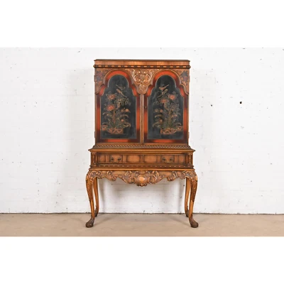 Berkey & Gay Antique Georgian Chinoiserie Burled Walnut and Bookcase - Image 1 of 4