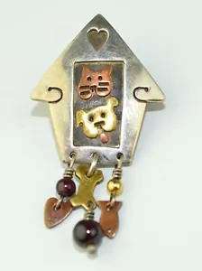 FAR FETCHED STERLING SILVER CAT & DOG HOUSE TIE TACK OR LAPEL PIN GREAT FOR VET! - Picture 1 of 5