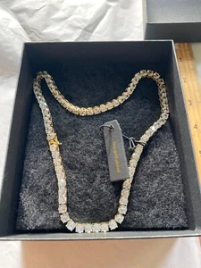 GOLD PLATED TENNIS NECKLACE 16” NWT - Picture 1 of 6