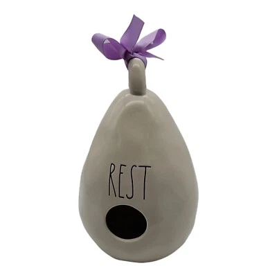 Birdhouse Rae Dunn REST Teardrop with  Butterflies Lavender Ribbon Easter Spring - Image 1 of 4