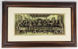 Vintage Last Supper High Relief Framed Metal Plaque Sign Italy Christian 16 x 10 - Picture 1 of 18