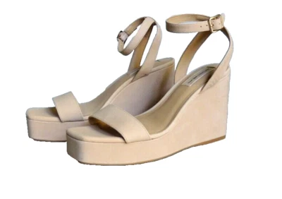 ANTONIO MELANI Wedge Platform Leather Sandal NWOB Size 9.5 Nude Beige WOW PRICE! - Image 1 of 4