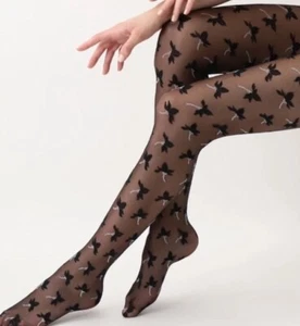 OROBLU Primroses Black Lace Sheer Tights 20 Size M Retail $35.00 NEW - Picture 1 of 7
