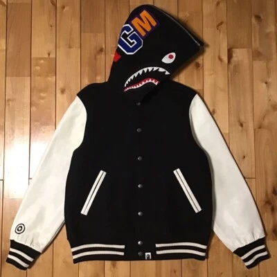 BAPE Aoyama Limited Sleeve leather shark varsity jacket A Bathing Ape Size M - Image 1 of 4