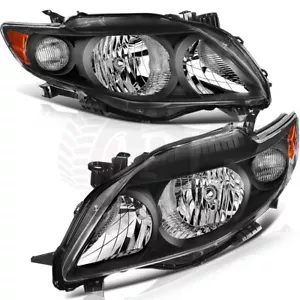 Black Headlights For 2009-2010 Toyota For Corolla Headlamps Replacement Pair - Picture 1 of 15
