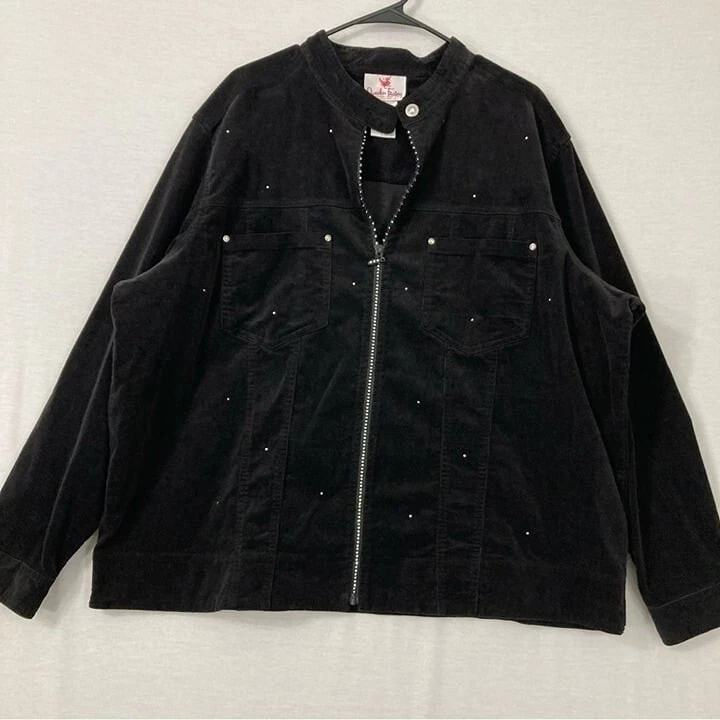 Quacker Factory Black Velvet Embellished Zip Up Jacket size 2X - Image 1 of 4
