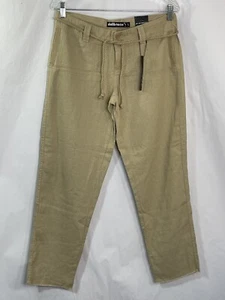 Dollhouse Women’s Sz 5 Beige 55% Linen 45% Rayon Tie Zip Cut Off Pants - Picture 1 of 12