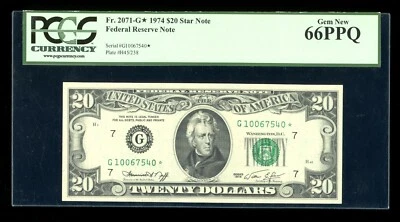 DBR 1974 $20 FRN STAR Chicago Fr. 2071-G* Gem PCGS 66 PPQ Serial G10067540* - Image 1 of 2