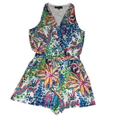 Adelyn Rae 多色花卉无袖 V 领赛车连身裤 S 码 — 第 1/4 张图片