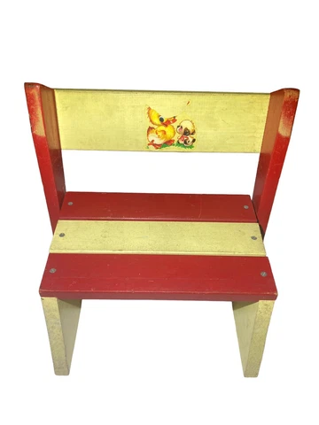 childs stool bench chair moveable yellow red 13”x11”x10" Vintage Cover