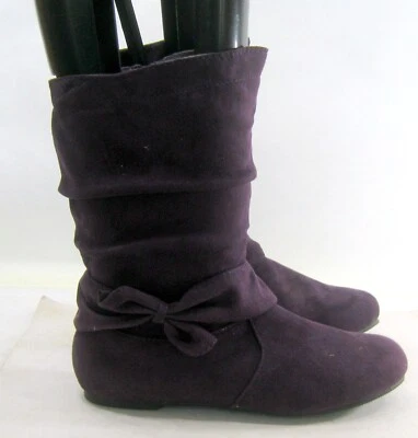 New PURPLE  Flat Round Toe zip up  Cute Side Bow Ankle Boots GRIL  Size 3 - Image 1 of 4