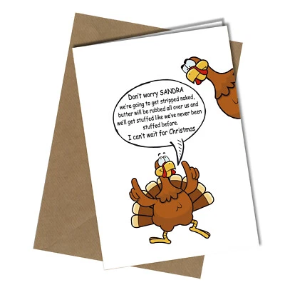 #1178 TARJETA DE NAVIDAD RUDA DIVERTIDA Pavo Relleno Mamá Papá Amigo Saludo Descarado Foto 1 de 2