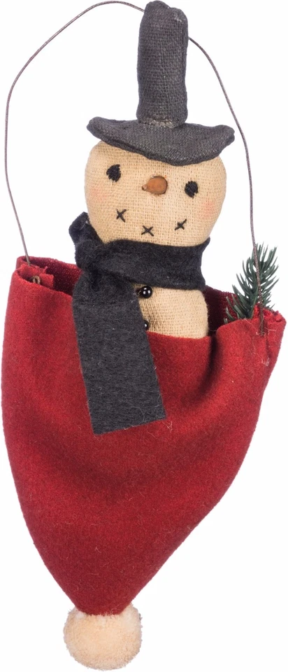 ¡NUEVO!~Muñeco de nieve de tela navideña con adorno de sombrero de Santa~País/Primitivo/Vintage Foto 1 de 1