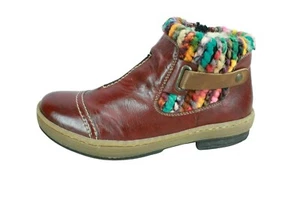 Rieker Women's Burgundy Leather Side Zip Fleece Lined Ankle Boots Size 39 US 8.5 - Picture 1 of 9