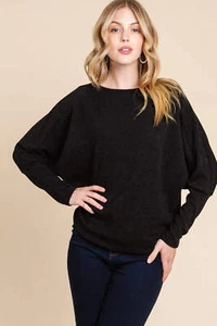 B Mirza collections BOMBOM Drop Shoulder Long Sleeve Knit Top - Picture 1 of 6