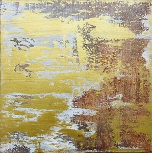 Abstract Acrylic Painting On Canvas 12” X 12” Gold On Brown Best Offer - Picture 1 of 1